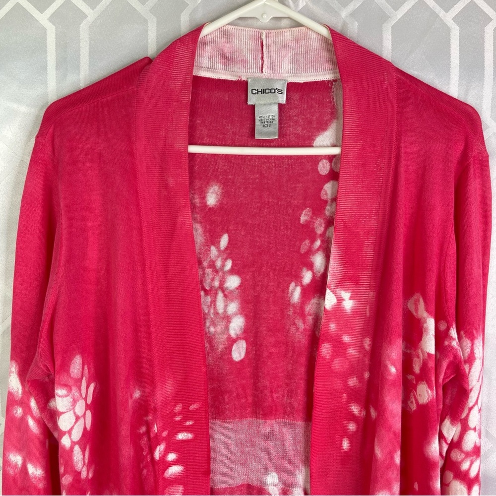 Chico's Pink and White Tie-Dye Open Cardigan - Picture 2 of 9